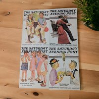 Set of 4 Norman Rockwell Saturday Evening Post Cover Prints, Vintage Illustrations, Wall Decor, 5x7" Cards