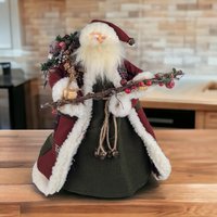 Vintage Santa Tree Topper, Woodland Santa Claus, Christmas Tree Topper, Rustic Santa, Holiday Decor, 15" Santa Figurine