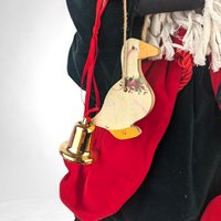 Vintage Santa Tree Topper, Red & Black Santa Claus Figure, Christmas Tree Decor, Holiday Decoration, Unique Santa with Duck