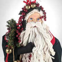 Vintage Santa Tree Topper, Red & Black Santa Claus Figure, Christmas Tree Decor, Holiday Decoration, Unique Santa with Duck
