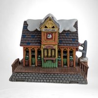 Vintage 1987 Lefton Colonial Village Train Station | Lighted Ceramic Building | Christmas Village | Holiday Decor | Collectible