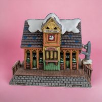 Vintage 1987 Lefton Colonial Village Train Station | Lighted Ceramic Building | Christmas Village | Holiday Decor | Collectible