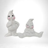 Vintage Ceramic Ghost Figurines - Pair of Ghosts - Halloween Decor - Spooky Cute Ghosts - Halloween Decorations