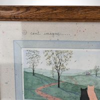D. Morgan Cat Print, Framed Cat Art, Friendship Gift, "I Can't Imagine" Print, 1990s Home Decor, Cat Lover Gift, Vintage Wall Art