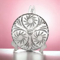 Vintage American Cut Crystal Relish Dish, Pinwheel Pattern, Divided Serving Dish, Appetizer Tray, Party Dish, Entertaining