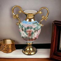 Vintage Italian Amphora Vase with Cherubs | 24K Gold | Porcelain Urn | Renaissance Style