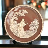 Vintage Incolay Stone Wall Plaques | Daddy & I | I Stood Tiptoe | 10 Inch Plates | Set of 2