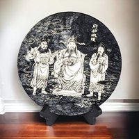Vintage Chinese Marble Plaque | Cheng Huang, City God | Asian Art | Wall Decor | 8 Inch Round