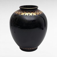 Vintage Japanese Black Porcelain Vase with Peacock | Gold Accents | Floral Design | 7.25 Inches