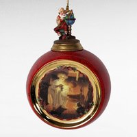 Pair Vintage 1999 Bradford Exchange Norman Rockwell Porcelain Christmas Ornaments, "Is He Coming Yet?" & Santa's Workshop, 4 1/4 Inches