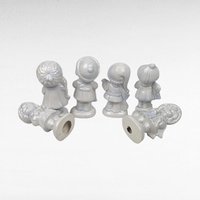 Set of 6 Vintage Ceramic Caroler Figurines, Hand-Painted, Blue Tint, 5.5 Inches Tall, Christmas Decor