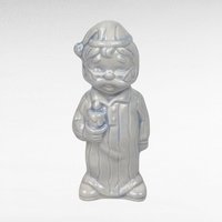 Pair of Vintage Ceramic Christmas Figurines, Man and Woman in Pajamas, Hand-Painted, Blue Tint, 7 Inches