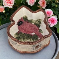 1999 St. Nicholas Square Cardinal Candy Dish, Ceramic Bird Dish, Vintage Holiday Decor, Gift for Bird Lover