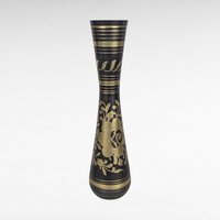 Vintage Brass Vases from India, Black and Gold, Floral Etched, 11 3/4" Tall, Pair, Home Decor, Boho Chic