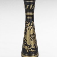Vintage Brass Vases from India, Black and Gold, Floral Etched, 11 3/4" Tall, Pair, Home Decor, Boho Chic