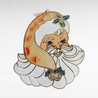 Vintage Christmas Decorations | Plastic Stained Glass Ornaments, Thomas Nast Santa Fabric Print | Wall Hanging Decor Lot