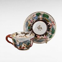 Vintage Italian Capodimonte Cup and Saucer Set with Embossed Trinket Dish | Hand-Painted Porcelain | Collectible Italian Ceramics
