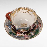 Vintage Italian Capodimonte Cup and Saucer Set with Embossed Trinket Dish | Hand-Painted Porcelain | Collectible Italian Ceramics