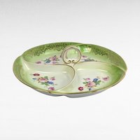 Vintage Tirschenreuth Bavaria Serving Tray | 4-Part Divided Dish | Green with Gold and Floral Décor | 10 3/4 Inch