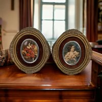 Vintage Cameo Creations Wall Decor | Sir Thomas Lawrence | John Thomas Peele | "Red Boy" & "Spring Flowers" | Oval Prints | 5.75 Inch