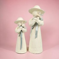 Vintage Mother Daughter Figurines | Ceramic Figurines | White with Blue Ribbon | Shabby Chic Decor | Gift for Mom