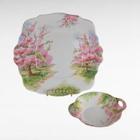 Vintage Royal Albert Blossom Time Square Cake Plate & Sweet Meat Dish.