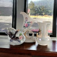 Vintage Ceramic Vases,  Watering Can Vase, Duck Vase, Iridescent Vase,  Gold Accents,  Floral Vase, Home Decor