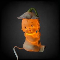 Vintage Porcelain Baby with Flower Lamp, Baby Figurine Lamp, Porcelain Lamp, Vintage Lamp, Child's Lamp