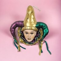 Vintage Porcelain Jester Wall Hanging, Mardi Gras Decor, Harlequin Mask,  Jesters Mask Wall Decor,  Masquerade Decor