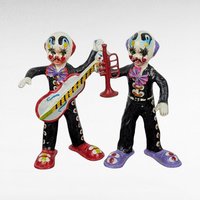 Vintage Mexican Paper Mache Clown Figurines, Musician Clowns, Folk Art, Day of the Dead Decor, Pair of Clowns