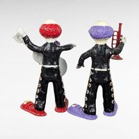 Vintage Mexican Paper Mache Clown Figurines, Musician Clowns, Folk Art, Day of the Dead Decor, Pair of Clowns