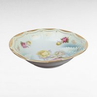 P.K. Silesia Porcelain Bowl | Floral Decor | Gold Trim | Serving Bowl | 9 3/4 Inch Wide