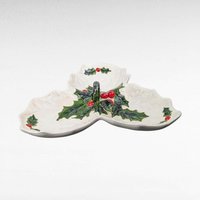 Vintage Lefton Holly Berry Relish Dish | 3-Part Serving Dish | Christmas Tableware | 1970s Ceramic