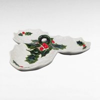 Vintage Lefton Holly Berry Relish Dish | 3-Part Serving Dish | Christmas Tableware | 1970s Ceramic