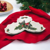 Vintage Lefton Holly Berry Relish Dish | 3-Part Serving Dish | Christmas Tableware | 1970s Ceramic