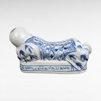 Vintage Chinese Porcelain Headrest |  Blue and White Pillow |  Chinese Ceramic Pillow | Asian Decor