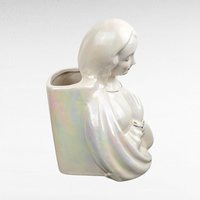 Vintage Iridescent Madonna Head Vase | Ceramic Virgin Mary Planter | Religious Decor | Mid-Century Modern