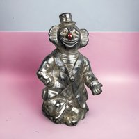 Vintage Silver Metal Clown Bank | Red Nose Clown Coin Bank | Retro Piggy Bank | Collectible Bank