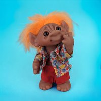 Vintage 1977 Thomas Damm Troll Doll in Hawaiian Shirt - Collectible Toy Figure