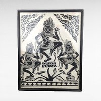 Vintage Framed Thai Goddess Rice Paper Art, Asian Wall Decor, Black and White Art, Thai Dancer Art, Buddhist Art, Spiritual Decor