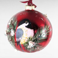 Vintage Hand Painted Chickadee Christmas Ornament, Red Glass Ornament,