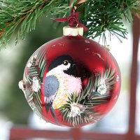 Vintage Hand Painted Chickadee Christmas Ornament, Red Glass Ornament, Winter Bird Ornament, Nature Lover Gift, Holiday Decor
