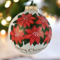 2001 Vaillancourt Folk Art Poinsettia Glass Ornament, Vintage Christmas Ornament, Hand-Painted, Holiday Decor, Collectible Ornament