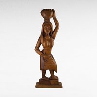 Vintage Hand-Carved Wooden Woman with Bowl Sculpture - 24"  African Art - Tribal Art - Wood Statue