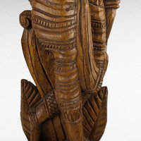 Vintage Hand-Carved Wooden Woman with Palm Frond Sculpture - 27" Tribal Art - Wood Statue - African Art