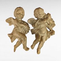 Vintage Ceramic Cherub Wall Hangings - Painted Gold - Angelic Decor - 8 1/2 Inches Tall