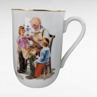 Vintage 1982 Norman Rockwell Mug Set | 4 Porcelain Coffee Mugs | 24k Gold Trim | Gift for Collectors
