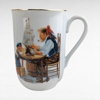 Vintage 1982 Norman Rockwell Mug Set | 4 Porcelain Coffee Mugs | 24k Gold Trim | Gift for Collectors