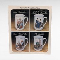 Vintage 1982 Norman Rockwell Mug Set | 4 Porcelain Coffee Mugs | 24k Gold Trim | Gift for Collectors
