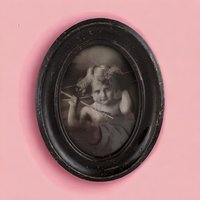 Vintage Cupid Awake Print by M.B. Parkinson | Framed Romantic Wall Art | Antique Cherub Decor | 7 Inches